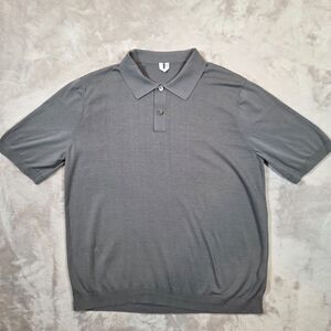 ARKET Men's L Cotton Silk Knit Polo Shirt Gray Short Sleeve Minimalist